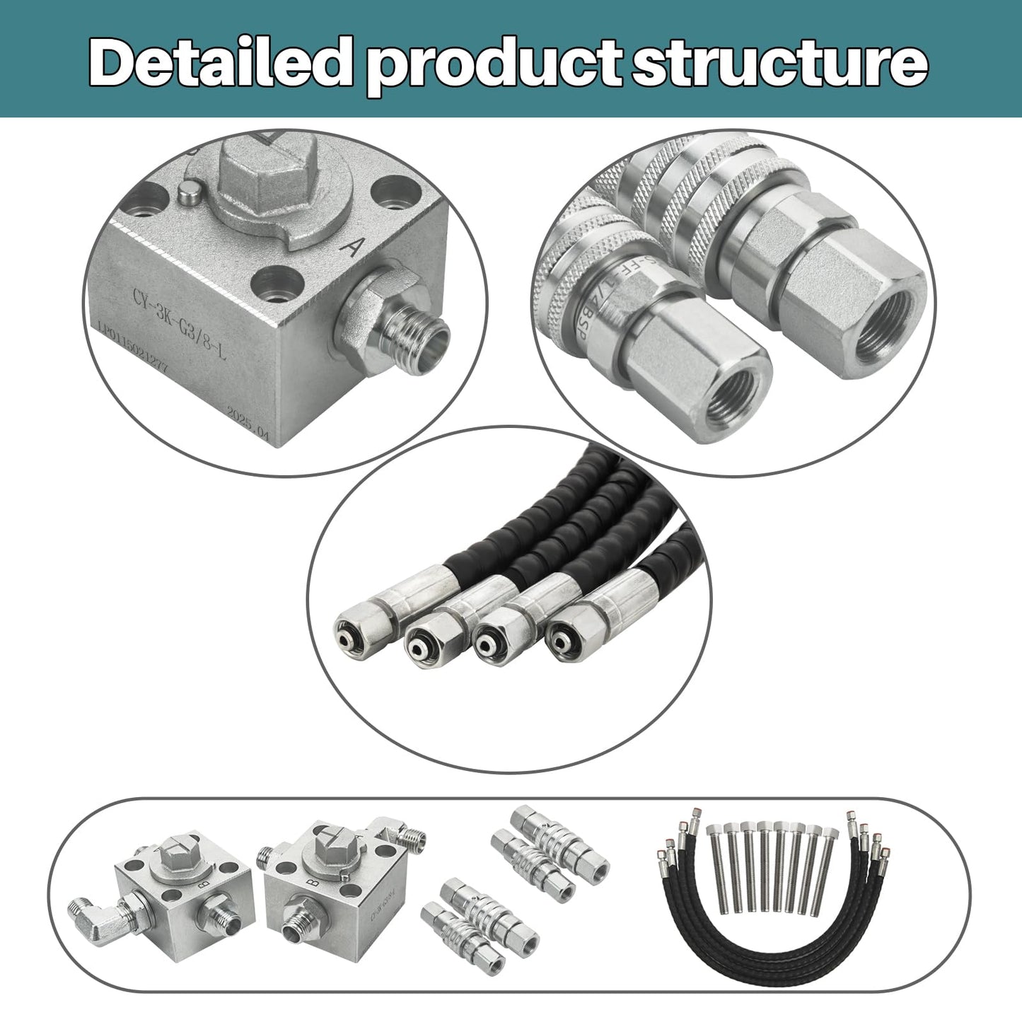 3 Way Hydraulic Diverter Valve Kit for 1-2 Ton Chinese Mini Excavator – Heavy-Duty Alloy Steel Valve w/Quick Connect 31-Inch Flexible Hoses, Excavator Hydraulic System Attachment