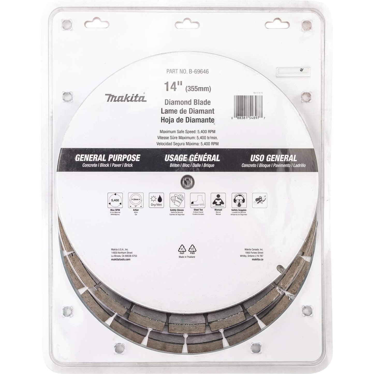Makita B-69646 14" Diamond Blade, Segmented, General Purpose, Contractor 3/Pk