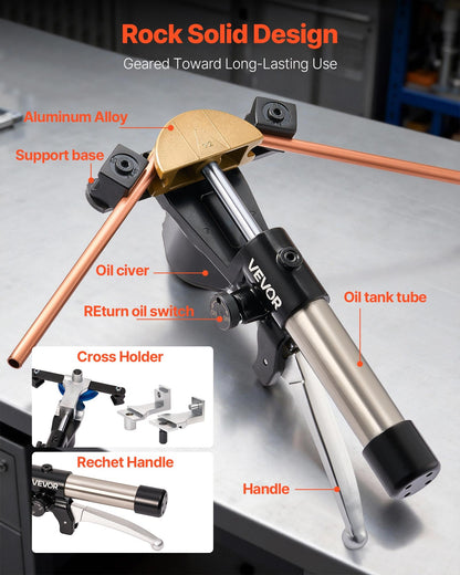 VEVOR Hydraulic Tubing Bender Kit, 1/4 to 7/8 Inch, Copper Tube Pipe Bender, Forward/Reverse HVAC Bending Tool, with 7 Color Aluminium Alloy Dies, for HVAC Air Conditioning Refrigeration Auto Repair