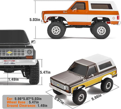FCX24 FMS 1/24 K5 Chevy Blazer RC Crawler Officially Licensed Mini RC Car Pick Up Truck &amp SUV 2 in 1 4WD 8km/h 2 Speeds Switch Off-Road RC Model with LED Lights for Adults (Orange)
