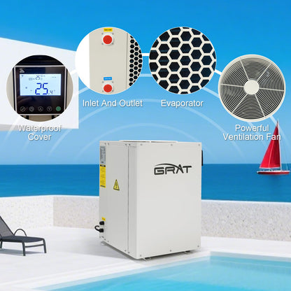 Full Inverter Heat Pump for Hot Tub and Bath, 35,000 BTU Electric Swimming Pool Heater, 9000 Gallons, for Above and In ground Pools, WiFi Capable Timer, Heating and Cooling, Defrosting, 220-240V