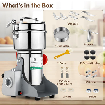 Kymucolvin Electric Grain Mill Grinder-800g 110V 3000W Performance Grain Mill,Suitable for Kitchen, Household,Commercial Use of Crushing Dry Grains,Spices,Herbs,Coffee,Corn,Pepper Grinder.(800g)