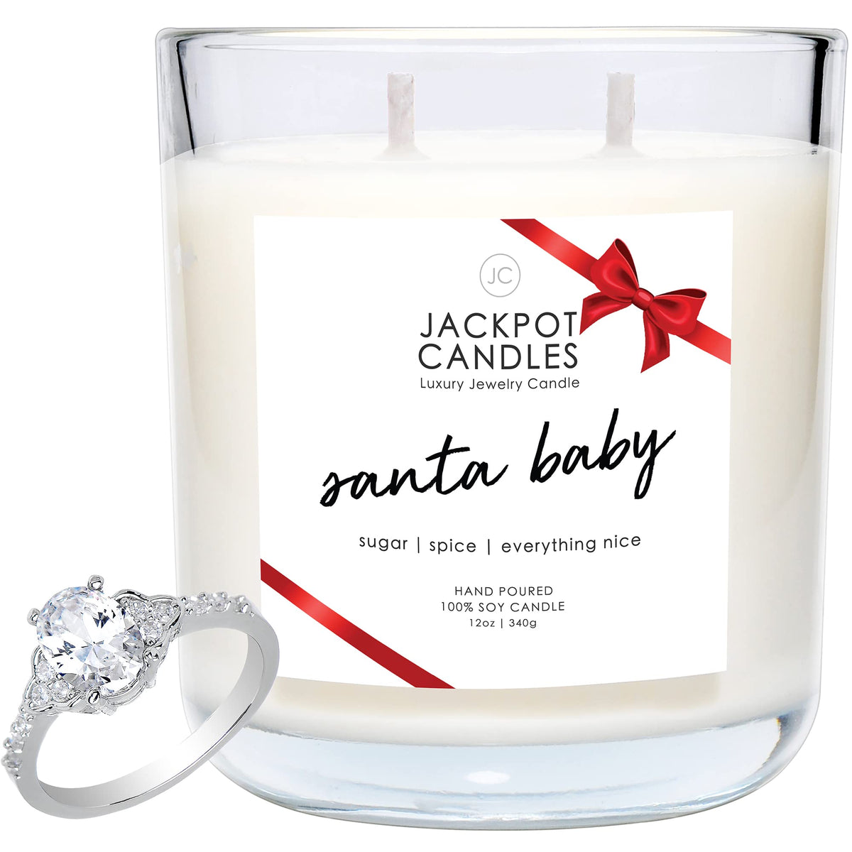 Jackpot Candles Christmas Santa Baby Candle with Ring Inside (Surprise Jewelry Valued at 15 to 5,000 Dollars) Ring Size 5