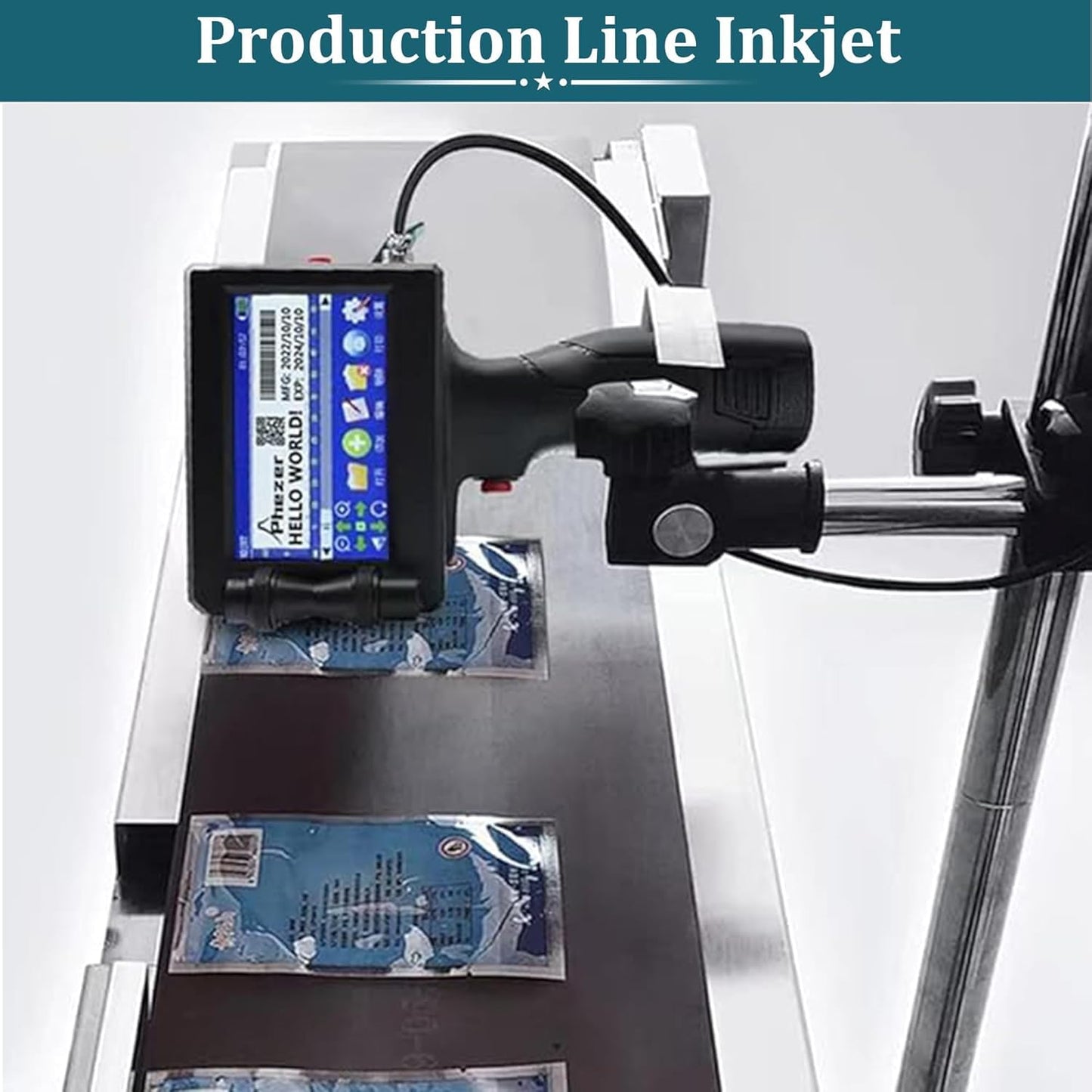Phezer 1inch/25.4mm Handheld Inkjet Printer for Flat Surface P15-1 Model for QRCode Barcode Production Date Time Logo Batch Number Print On Glass Bag Carton Box Wood Cloth Plastic Cable (25 Languages)