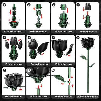 Black Rose Bouquet Building Set for Girls &amp Boys - 12 Pack Botanical Collection Gift for Easter Basket Artificial Flowers Botanical Collection Centerpiece Retro Decor