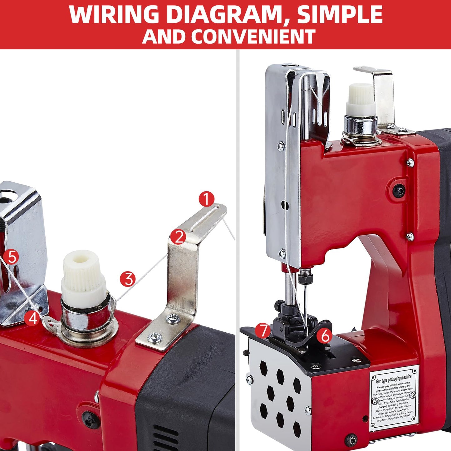 Cordless Bag Sewing Machine，Work Speed（2s/bag），36V Rechargeable Battery+2 Volumes of Thread+10 Needles，Bag Closer Machine Specially Designed for Woven Bag, Burlap Bag