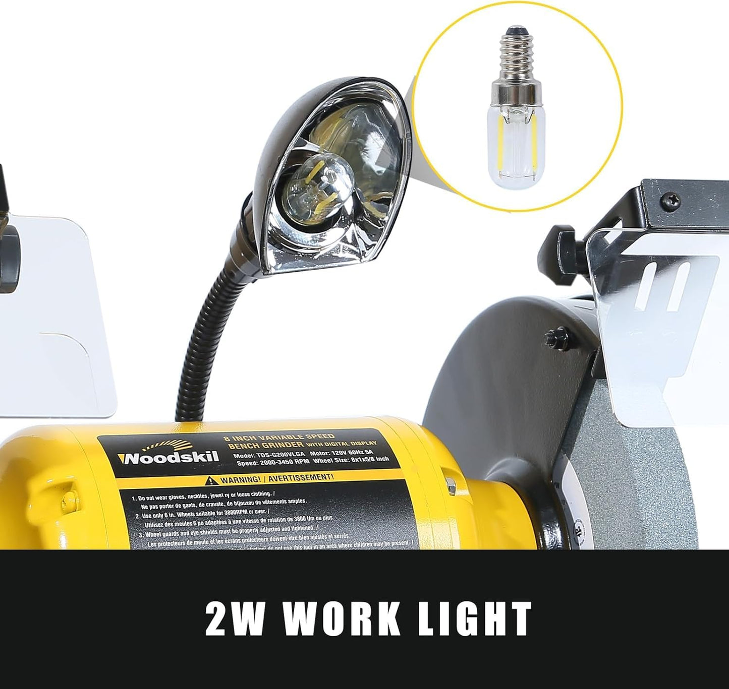 Digital Display 8 Inch Variable Speed Bench Grinder, 3/4HP 5.0 Amp Power Bench Grinder with Work Light, Adjustable Tool Rest and Cast Iron Base for Knife, Chisel