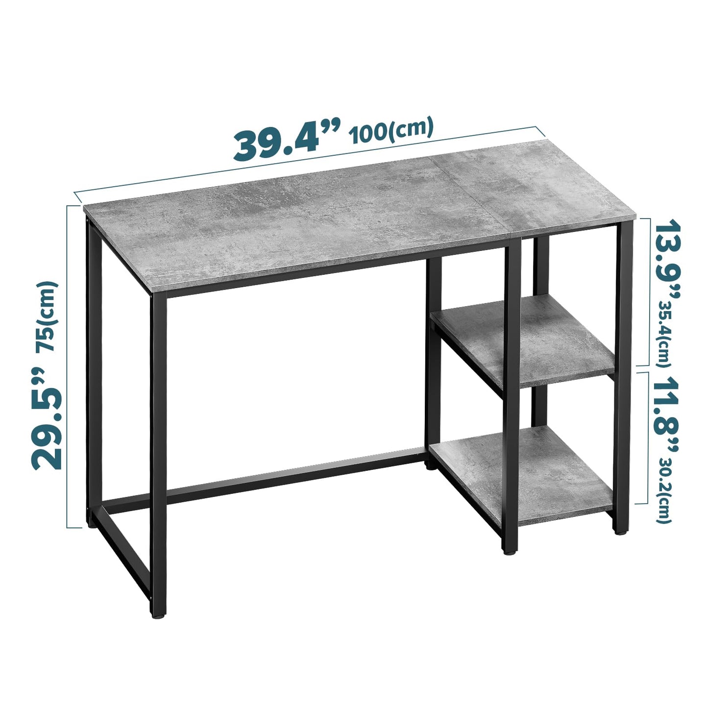 SINPAID Computer Desk 40 inches with 2-Tier Shelves Sturdy Home Office Desks with Large Storage Space Modern Gaming Desk Study Writing Laptop Table, Gray