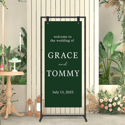 Gawicpy Wedding Sign Stand -3 Colors, Adjustable Gold Sign Stand | Fabric Display, Wedding Welcome Sign Stand, Indoor/Outdoor Display Stand (Black)