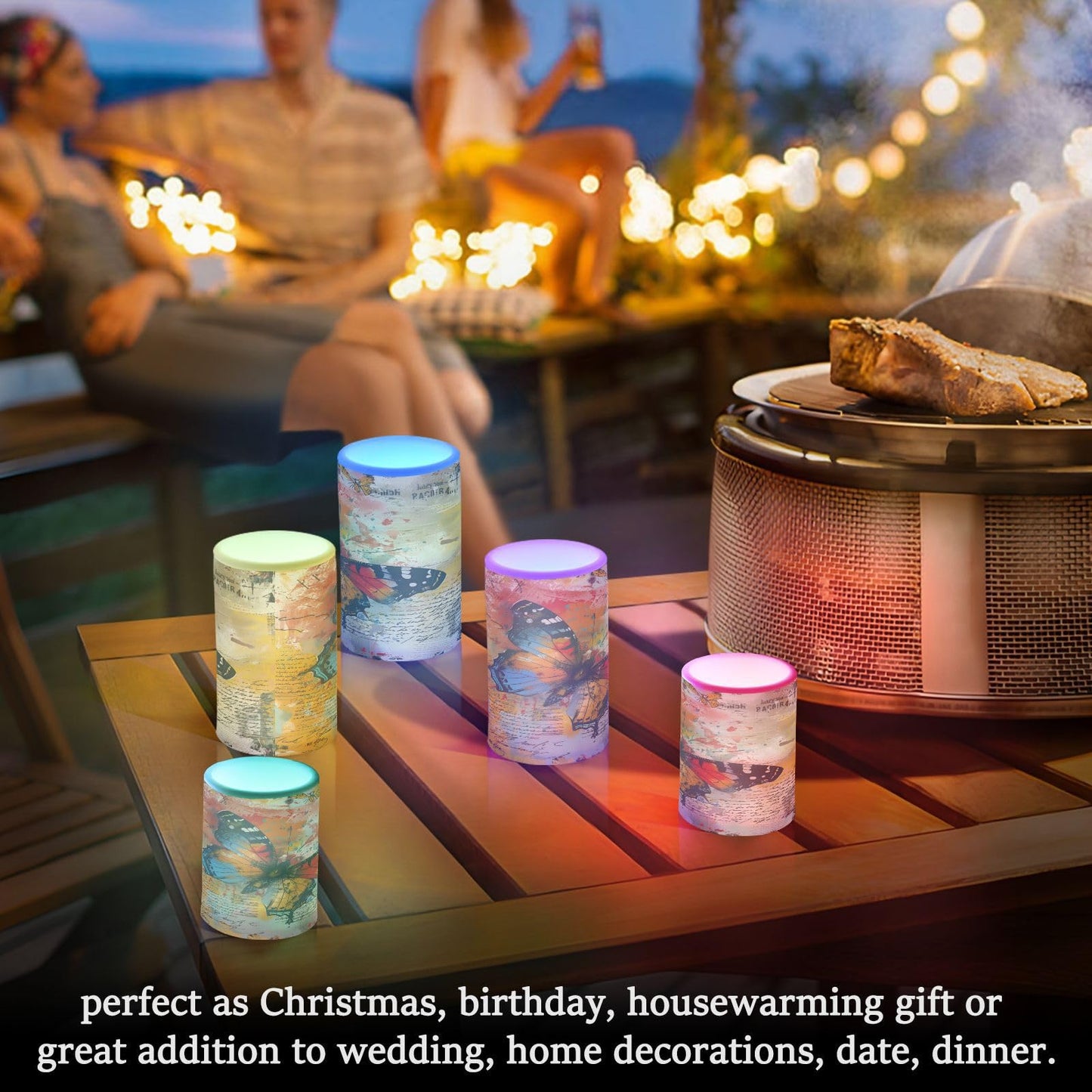 ALAZA Handwriting Butterfly Flameless Candles, LED Pillar Candles with Remote Timer, Battery Operated Candles Set of 2