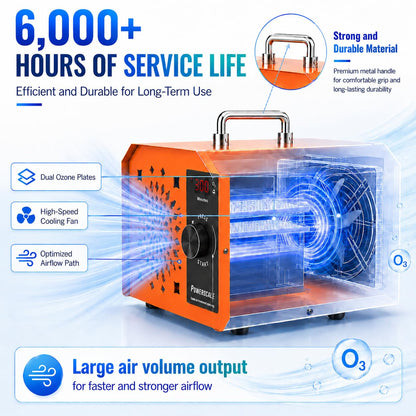 Powerscale OZB3 Industrial Ozone Generator 250,000mg/h for Fire/Smoke Damage, Pet Urine Odor, Large Homes, Restoration & Commercial — Ozone Machine Odor Eliminator, Orange