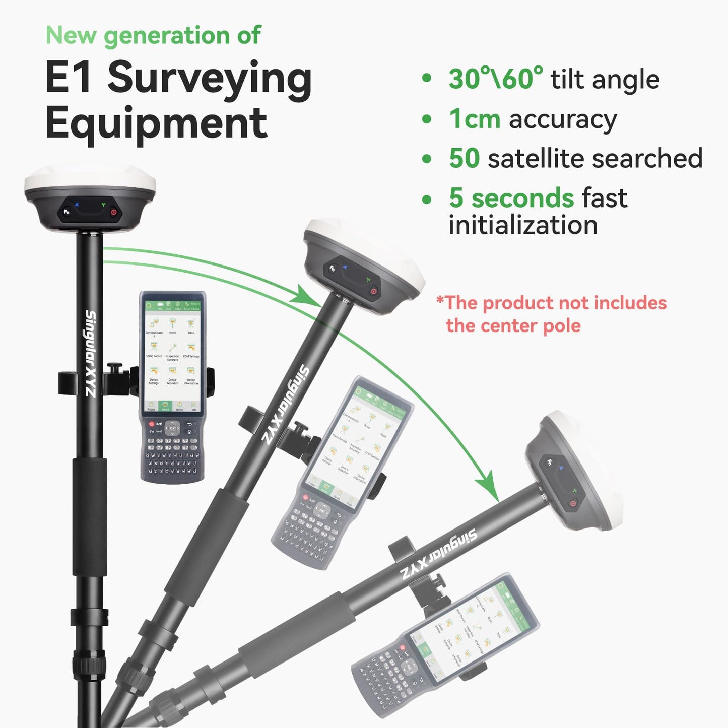 E1 GNSS IMU RTK GPS Surveying Equipment Rover Receiver Rtk Gnss Handheld Collector and Survey Software, 1408 Channels, 1cm Accuracy, 5km Distance