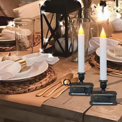 ZAXIFLY Set of 4 Battery-Powered Christmas Window Candles,9 Inch LED Flameless Taper Lights with Dusk to Dawn Sensor, Antique Bronze Base,for Holiday Decor