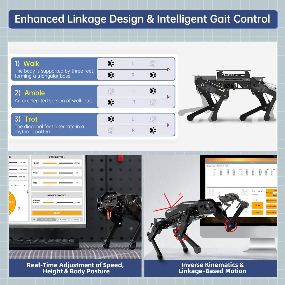 PuppyPi ROS2 Robot Dog with ChatGPT Large AI Models AI Embodied Intelligence Robotic Dog Vision Scene Voice Command Understanding Bionic Quadruped ROS Education Robot, Advance & RaspberryPi5 4GB