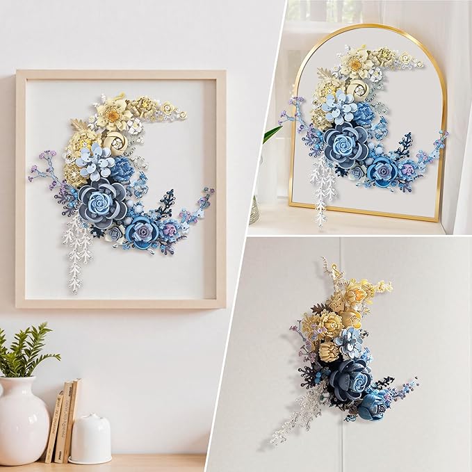 Blue Moon Flower Building Set Botanical Collection Crescent-Shaped Artificial Flowers Building Blocks Kit Compatible with Lego for Adults Home Décor Wall Art Decoration