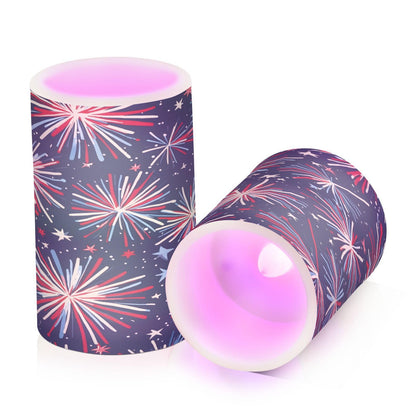 ALAZA Fireworks Blue Red 4th July Flickering Flameless Candles Battery Operated with Remote Timer,Tea Light Candles LED Pillar Votive Patriotic Candles Set of 2 for Outdoor Indoor Decorations