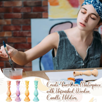 Nitial 12 Pcs Unfinished Classic Wood Candle Holders Small Wooden Candlesticks Unfinished Candlestick Holders for Crafts DIY Xmas Christmas Gift Decoration (6 Inch)