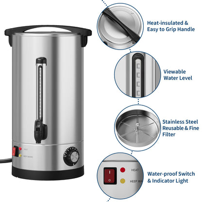 110 Cups Coffee Urn - 16 L/4.2 Gal Commercial Coffee Maker, Double Wall Stainless Steel Coffee Dispenser Hot Water Urn, Large Capacity Hot Coffee Dispenser for Meeting Wedding Catering