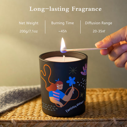 Lamron Cashmere Wood Chestnut Candle - Cozy Winter Scented Candles for Home, 7.1oz Premium Coconut Wax with Cute Art, 45H Long Burn, Warm Aesthetic Home Decor Gift