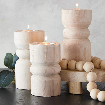 Santa Barbara Design Studio Pure Design Paulownia Wood Candle Holder, Medium, Natural