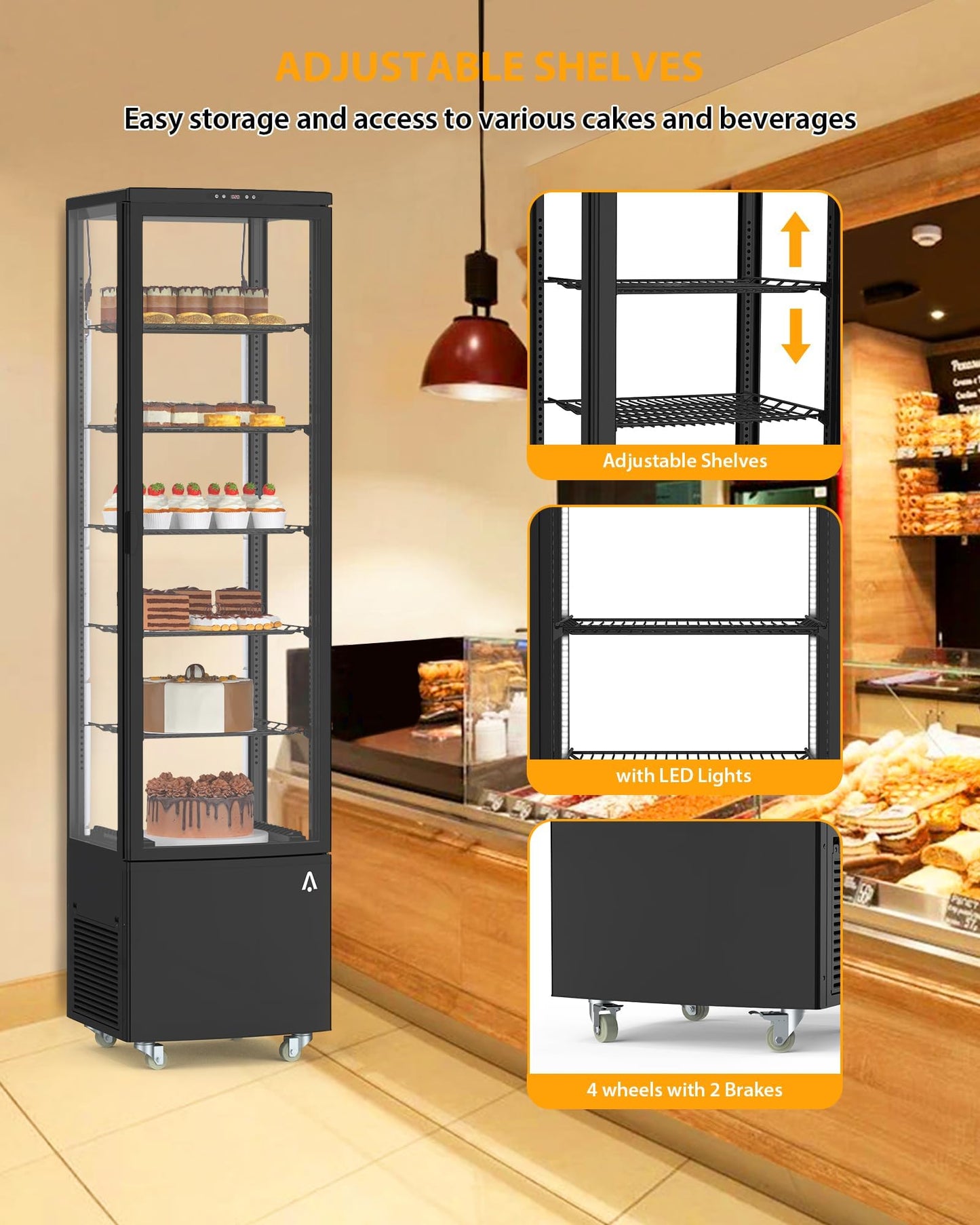 GarveeHome Commercial Display Refrigerator, 10.5 Cu.Ft Display Refrigerator Cooler with LED Lighting, Adjustable Shelves Glass Door Merchandiser Cooler, Automatic Defrost Freestanding Upright Beverage