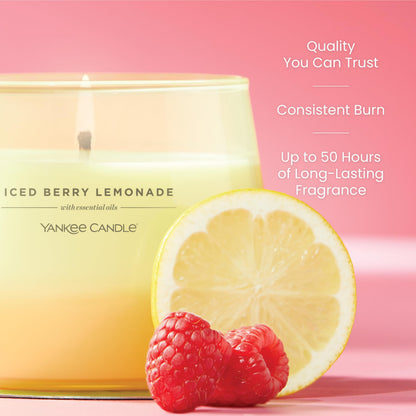 Yankee Candle Studio Scented Candle, Single Wick Jar Candle for Home Fragrance, Premium Plant Wax Blend, Long Lasting Burn, Iced Berry Lemonade (Pack of 1)