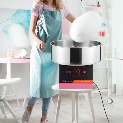 VEVOR Cotton Candy Machine Commercial, 1000W Electric Floss Maker with Stainless Steel Bowl, Sugar Scoop, Storage Drawer, Perfect for Home, Carnival, Kids Birthday, Family Party, Pink