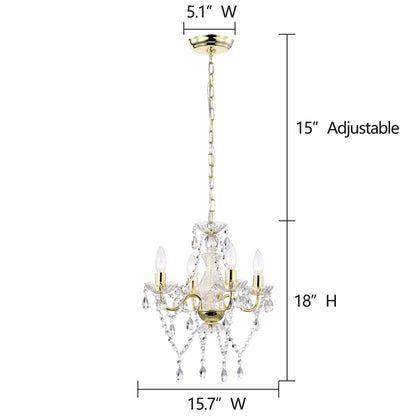 LaLuLa Antique Gold Chandelier Mini Crystal Chandelier Lighting 4 Light Small Modern Chandelier for Dining Room