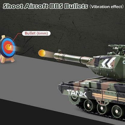 1:24 RC Tank-2.4G Remote Control Army Tank That Shoot BBS with 360° Rotating Turret Auto Demo Sound Light and Smoke All-Terrain Climbing RC Military Vehicle Toy Gift for Boys Ages 6-12