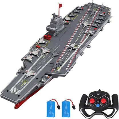 GoolRC RC Boats RC Warship Military Battleship 20KPH High Speed Remote Control Boat for Pools and Lakes 2.4GHz DIY Naval Forces Aircraft Carrier Model Kit with 2 Rechargeable Batteries