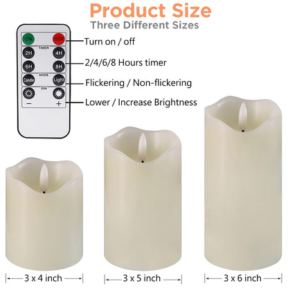 VIEWELLD Flickering Flameless Candles with Remote and Timer, Realistic LED Candles, Battery Operated Candles for Christmas Home Wedding Birthday Decoration, Real Wax Set of 3(Ivory White)