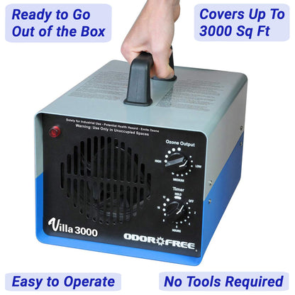 OdorFree Villa 3000 Ozone Generator for Eliminating Odors, permanently removing Tobacco, Pet and Musty Odors at their Source - Easily Treats Up To 3000 Sq Ft
