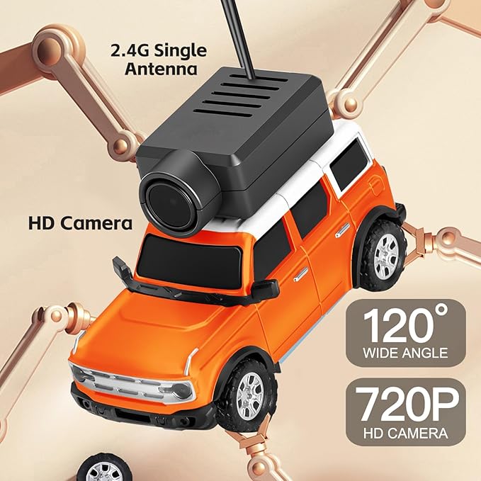 WLtoys Mini RC Car 1:64 Scale FPV RC Drift Car with 720P HD Camera WiFi App Control with Gyro First Person Perspective Mini Racing Toys for Teens and Adults(Orange)