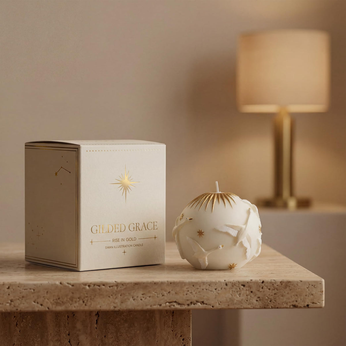 Hand-Painted Swan Ball Candles 7cm Round Soy Wax Scented Decor for Home Decorative Sphere Accent Aesthetic Gift for Women (White Eucalyptus)