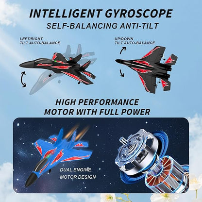 Foam Remote Control Wireless Airplanes RC Planes Remote Control Fighter Toys 2CH 2.4Ghz RC Fighter Jet with Light Hobby Rc Airplanes Easy to Fly for Kids Boys Adults(Black)