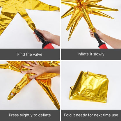 PartyWoo Metallic Gold Star Balloons 110pcs Different Sizes 18 12 10 5 Inch Pack 22 Inch Gold Spike Star Explosion Foil Mylar Balloon Arch Kit for Birthday Engagement Party Decorations Gold-G101