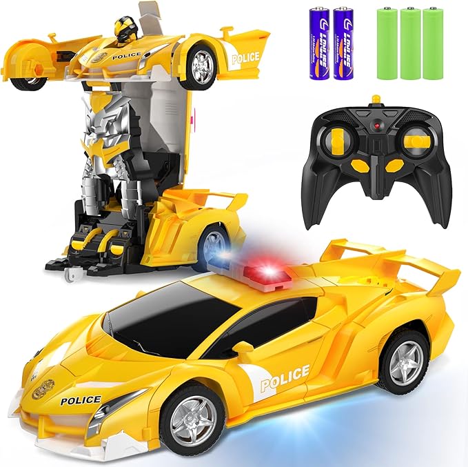 FDJ Remote Control Car - 2 in 1 Transform Car Robot One Button Deformation to Robot with Flashing Lights 1:18 Scale Transforming Car 360 Degree Rotating Drifting Toys for 5+ Year Old Boys