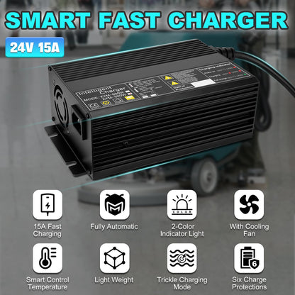 JURPLIX 24V 15A Battery Charger for 24V Floor Scrubber Sweepers with Anderson SB50 Style Connector Compatible with Tennant T3 T5 T7 T300, Nobles SS3 SS5, Clarke Focus II