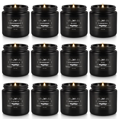 YOROXRG Scented Candles Gifts Set 12 Pack Soy Wax Travel Tin Jar Candles for Home 3.05 OZ for Mom for Christmas, Birthday, Thanksgiving, Mother's Day,Father'Day(Black)