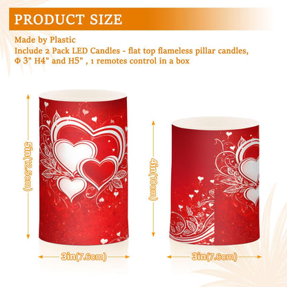 ALAZA Line Love Valentines Day Flickering Flameless Candles Pillar Led Candles Battery Operated Candles with Remote and Timers Set of 2