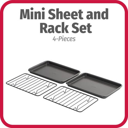 GoodCook Set of 2 Nonstick Steel 9" x 6" Toaster Oven Mini Baking Sheets with Racks, Gray