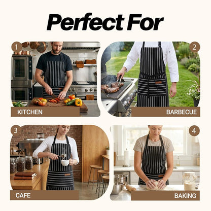 ZAIORD 2Pack Adjustable Kitchen Apron for Women Men with 2 Pockets，Cotton-Polyester Blend Bib Aprons for Cooking,Baking