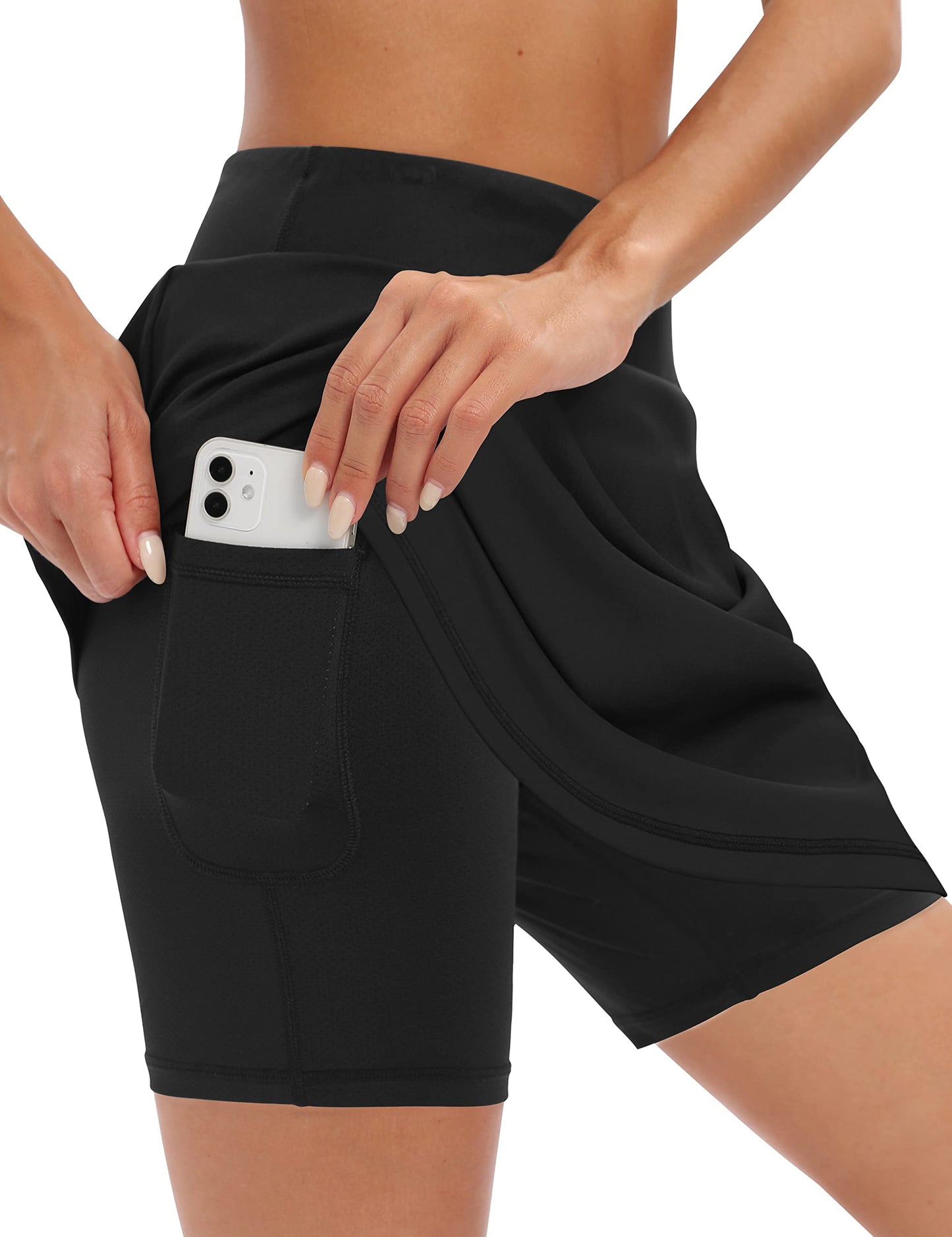 LouKeith 19" Knee Length Skorts Skirts for Women Tennis Skirts Athletic Golf Skorts Casual Workout Skirt with Shorts Pockets Black XL
