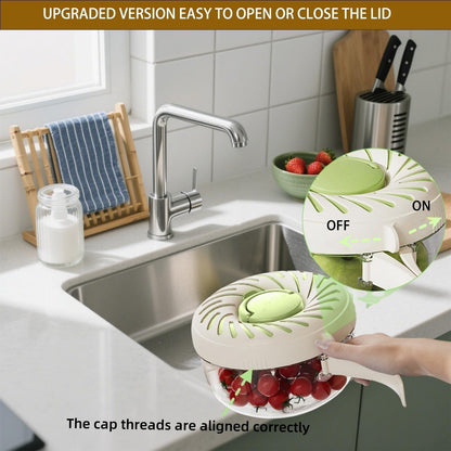 Upgraded Fruit Washing Bowl with Strainer,BPA-Free Drain Basket for Lid& Ice Compartment,Multifunctional Berry Washer,Foldable Handle Strainer and Colander for Fridge Storage or Picnic Camping(2.85QT)