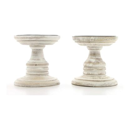Hosley's Set of 2 White Wood Pillar Holders - 5" High. Ideal Gift for Weddings, Special Occasion, Spa, Aromatherapy Settings, Candle Gardens W1