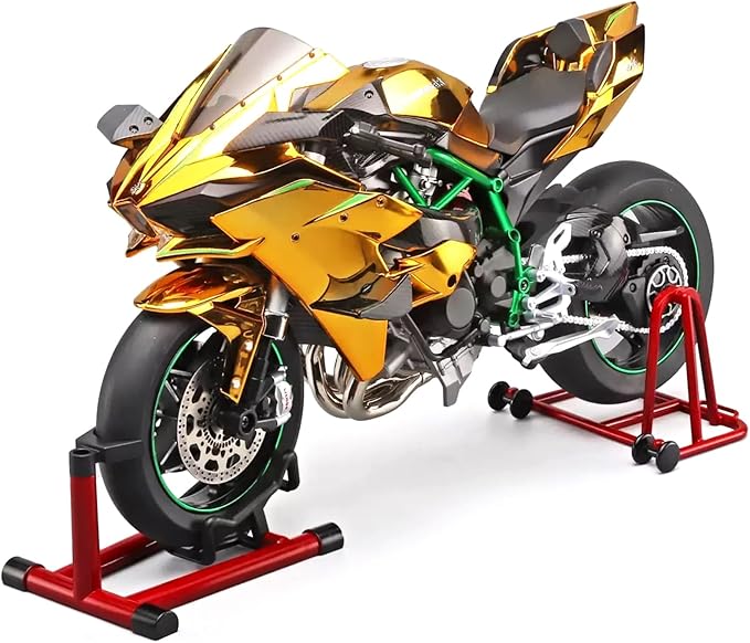 HTLNUZD 1/6 Scale H2R Alloy Diecast Motorcycle with Sound &amp Light Features High Gloss Spray Finish Rubber Tires Premium Collectible Gift (Gold H2R)