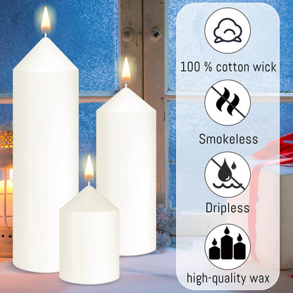 MTLEE 60 Pcs Set of 3 White Pillar Candles Bulk 2 in x 3, 5, 8 Inch Large Clean Smokeless Unscented Candles for Wedding Home Restaurant Spa Church Lantern Fireplace Ceremony Party Decoration
