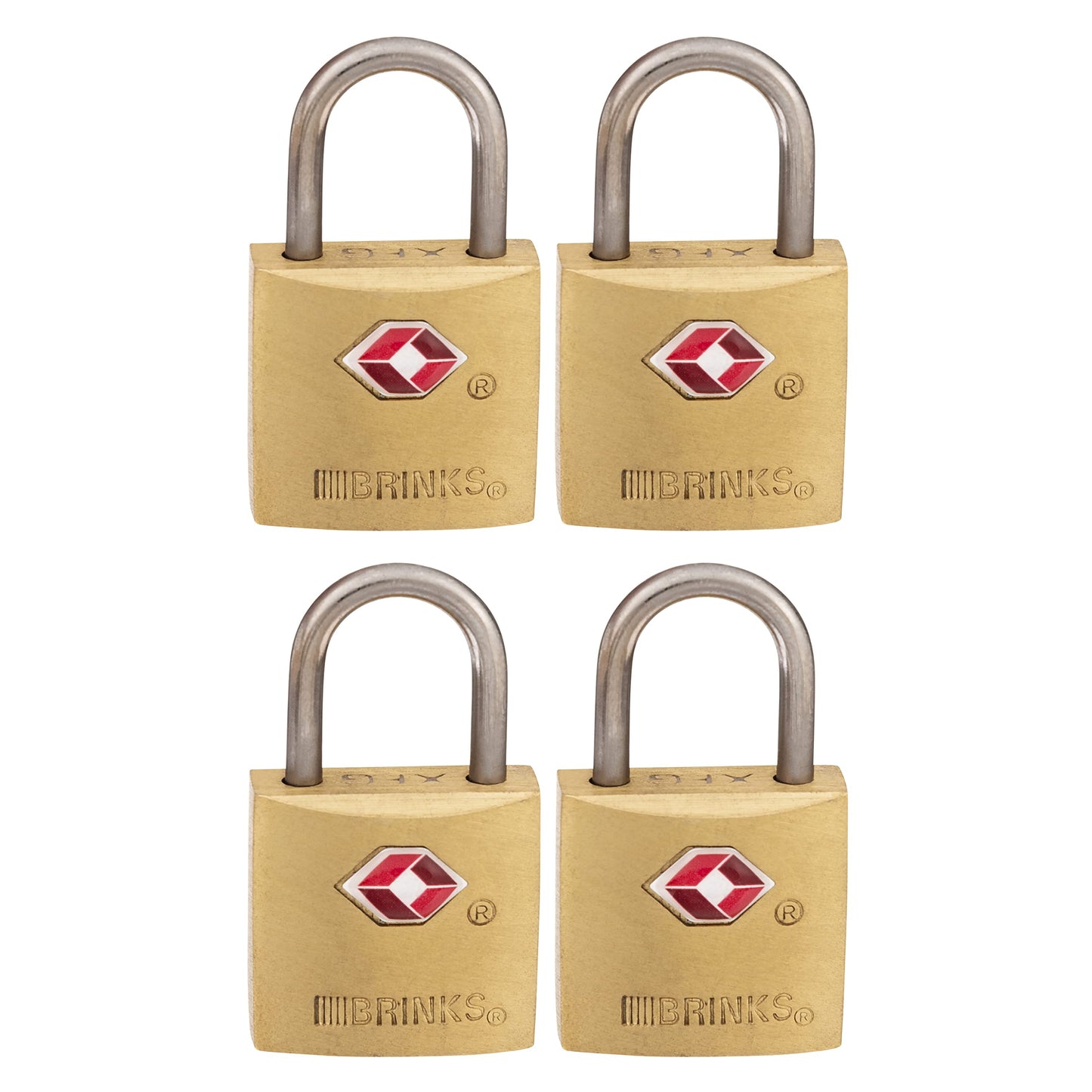 BRINKS TSA Approved Padlock, 22mm Solid Brass, Chrome-Plated with Hardened Steel Shackle, TSA Locks for Luggage, 4-Pack