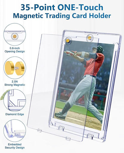 100ct Magnetic Trading Card Holders: 35pt One Touch Card Holder U-V Protection Hard Plastic Magnetic Cards Case for Sports Game Football Baseball Cards