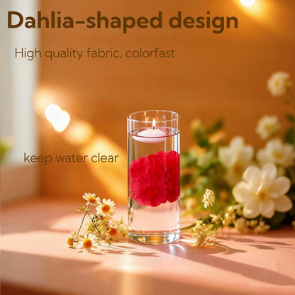 UDU 24 Pcs Floating Candles for Centerpieces and Floating Flowers for Centerpieces Artificial Flower Head for Home Birthday Wedding Party Table Decor Rosered